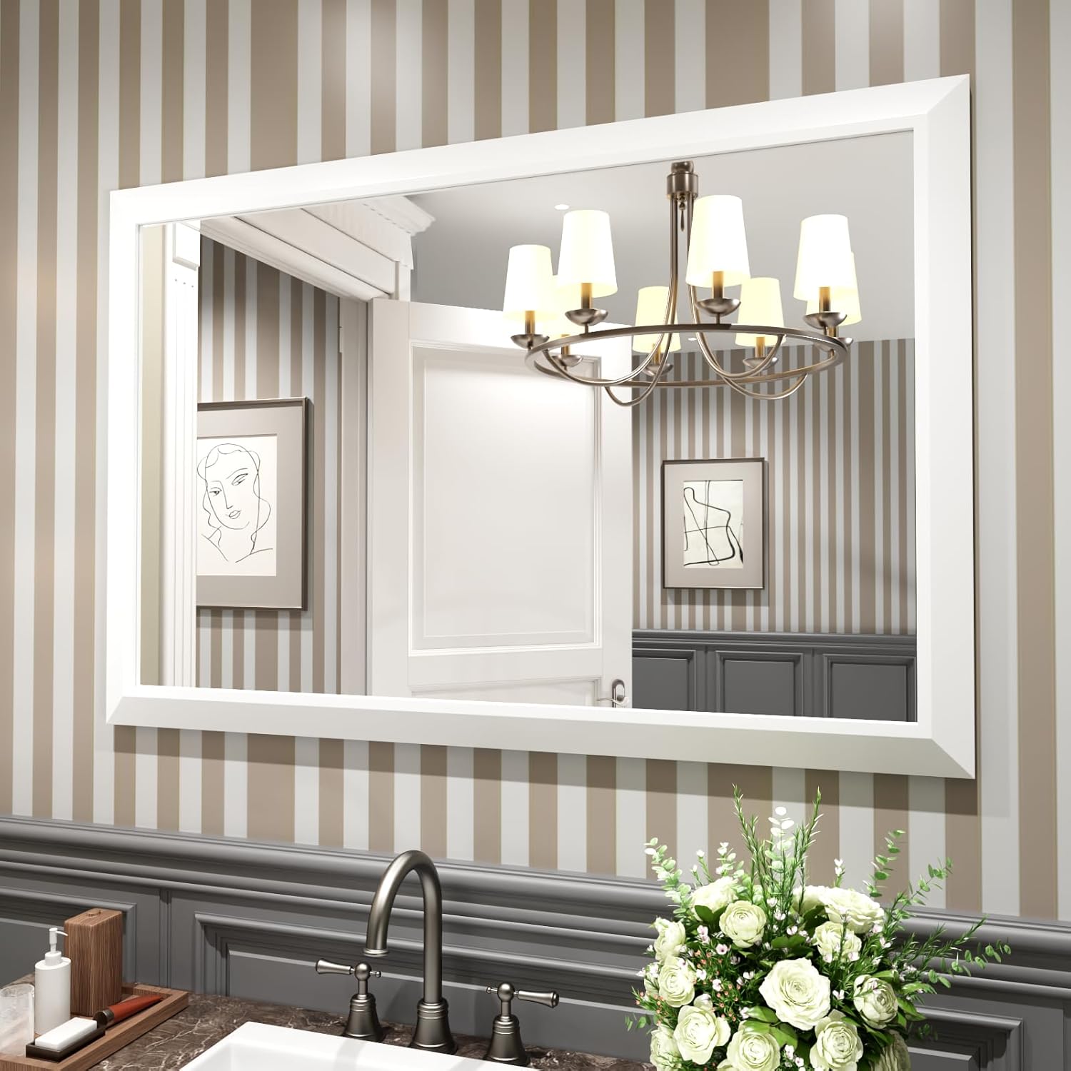 Mirrorae Bathroom Wall Mirror 36 x 32 Inch, Black
