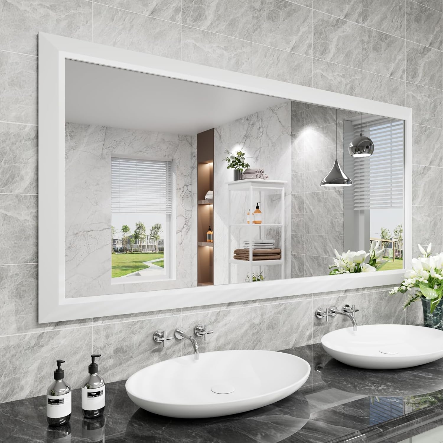 Mirrorae Bathroom Wall Mirror 36 x 32 Inch, Black