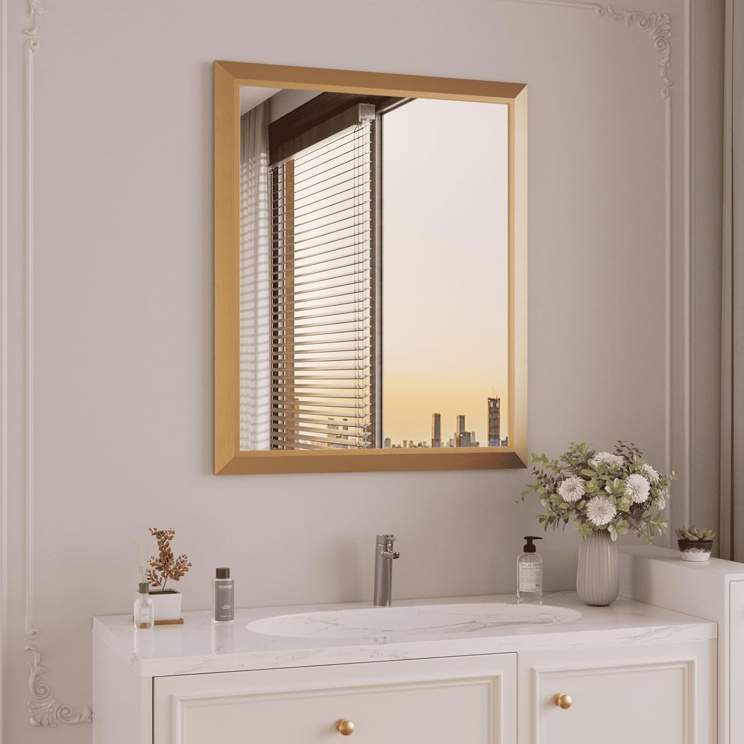 Mirrorae Bathroom Wall Mirror 36 x 32 Inch, Black