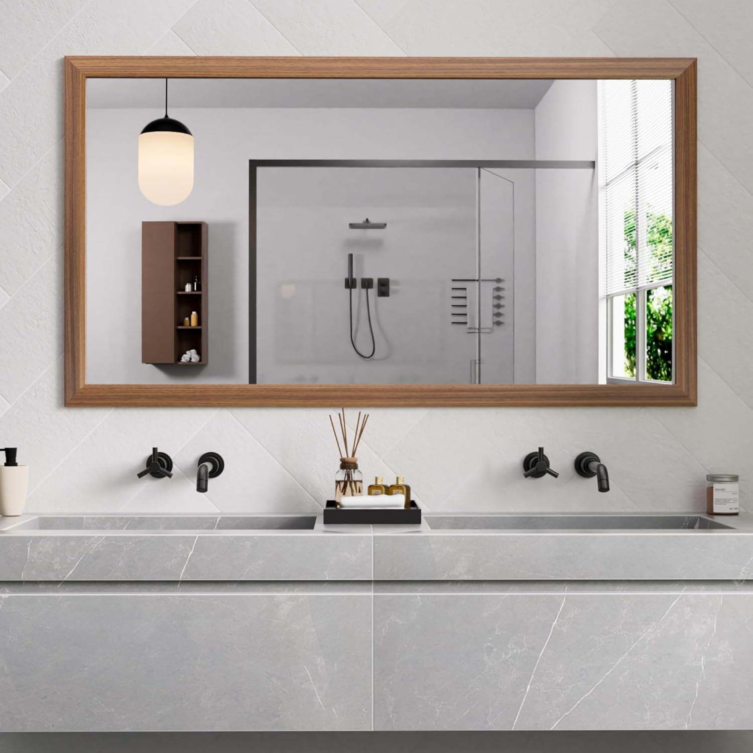 Mirrorae Bathroom Wall Mirror 36 x 32 Inch, Black