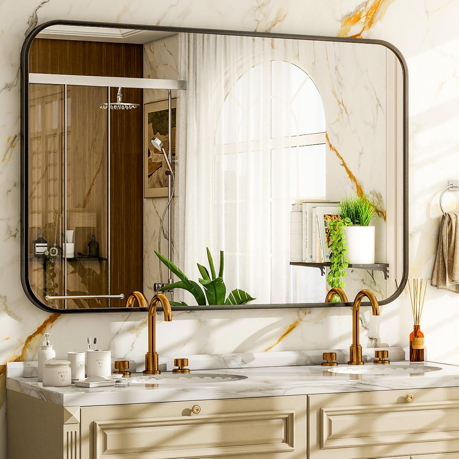 Mirrorae Bathroom Wall Mirror 48 x 30 Inch, Silver