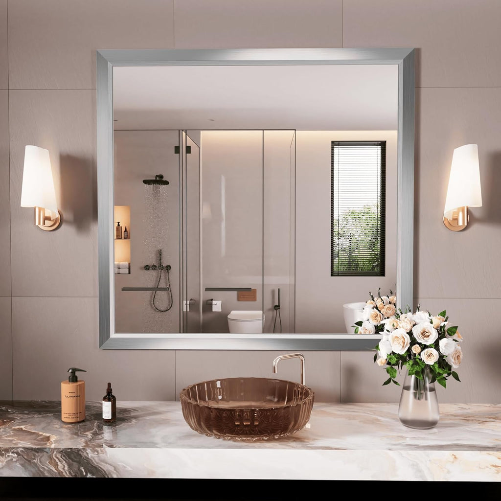 Mirrorae Bathroom Wall Mirror 36 x 32 Inch, Black