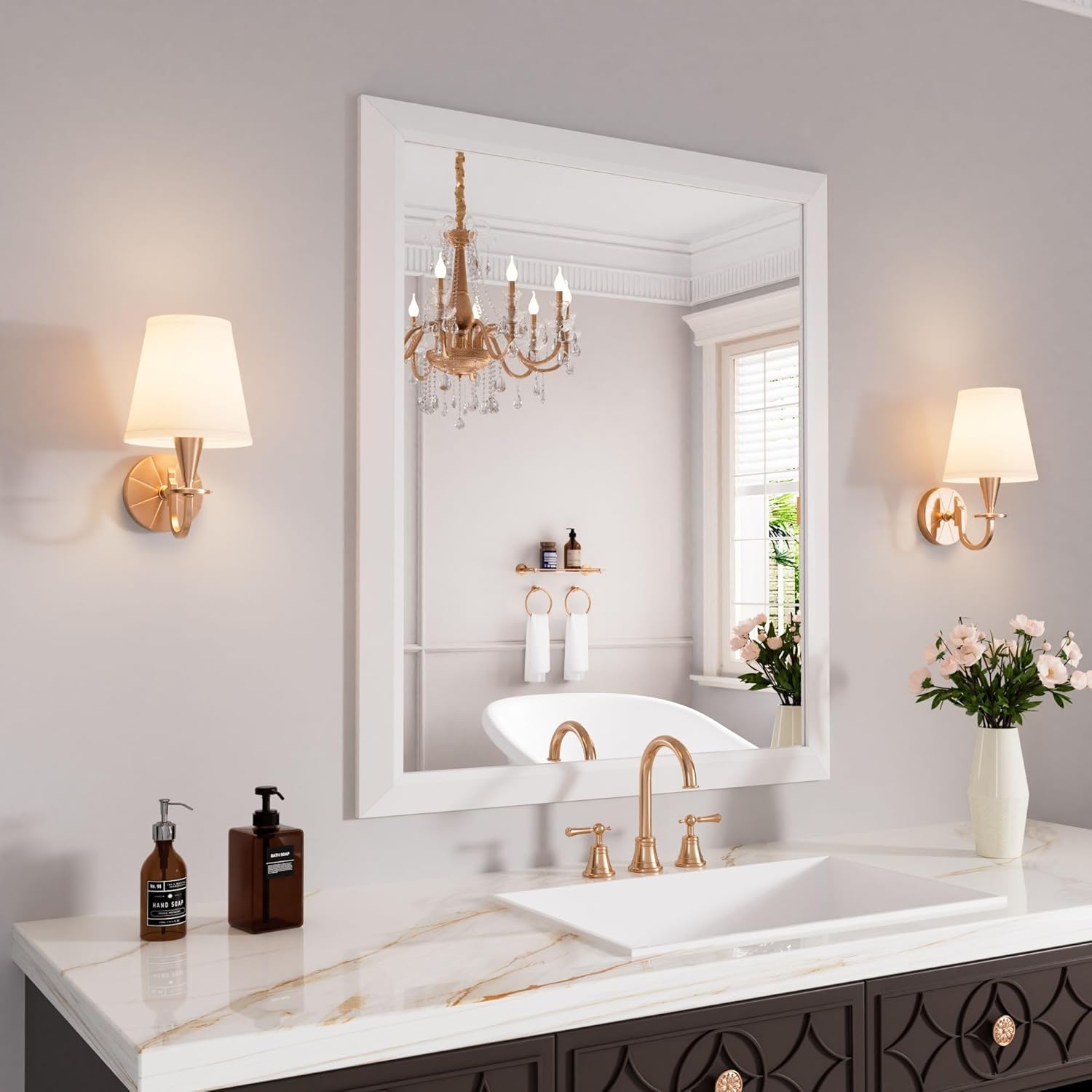 Mirrorae Bathroom Wall Mirror 36 x 32 Inch, Black