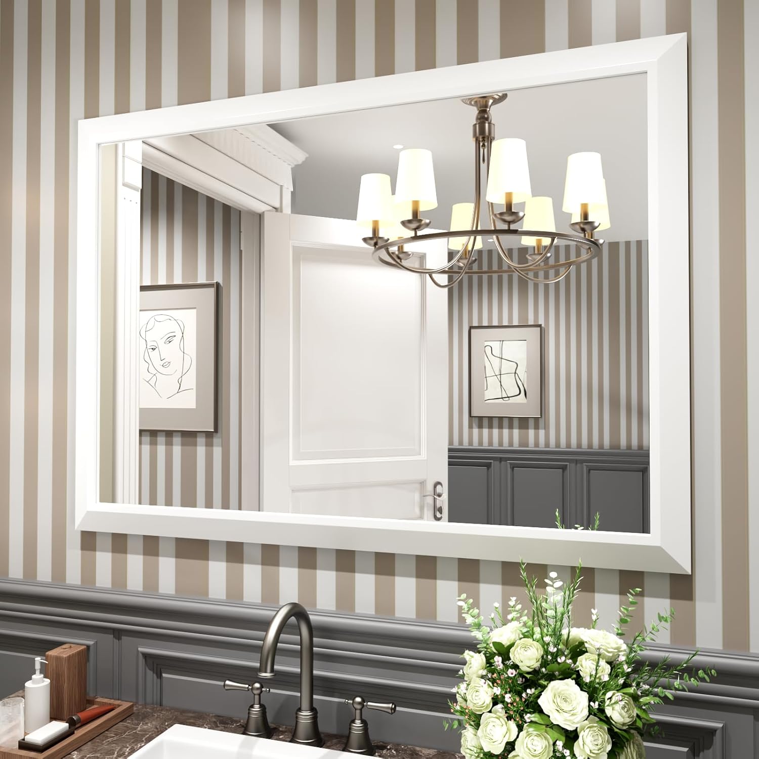 Mirrorae Bathroom Wall Mirror 36 x 32 Inch, Black
