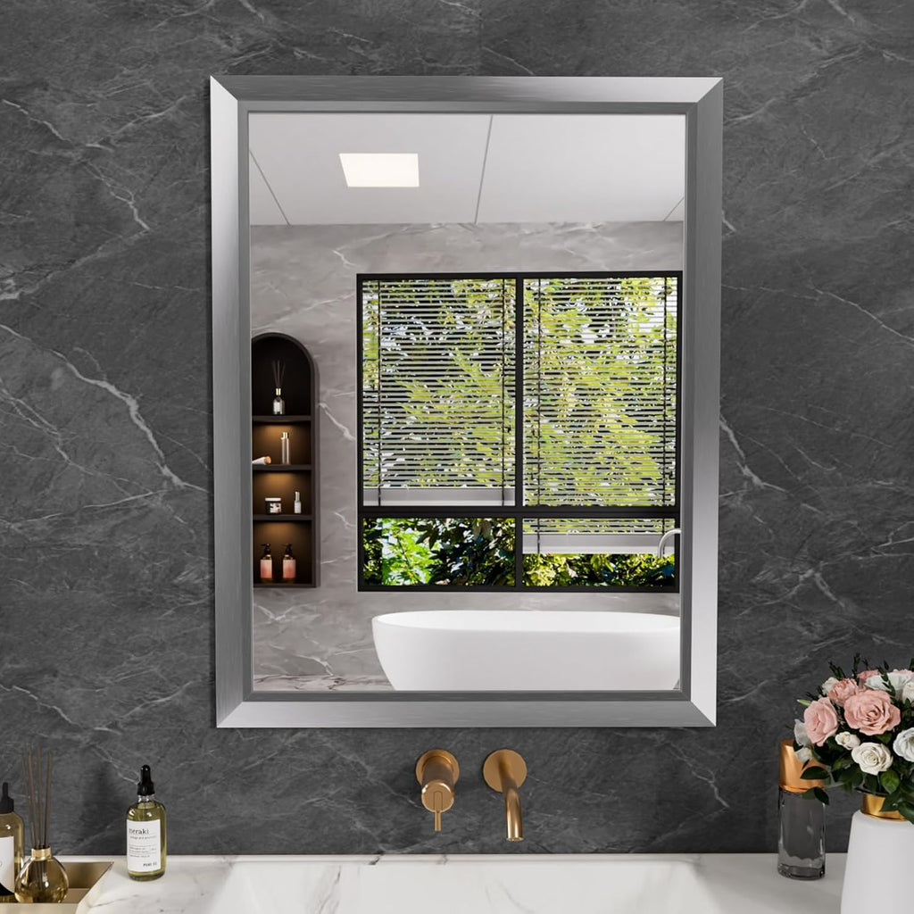 Mirrorae Bathroom Wall Mirror 36 x 32 Inch, Black