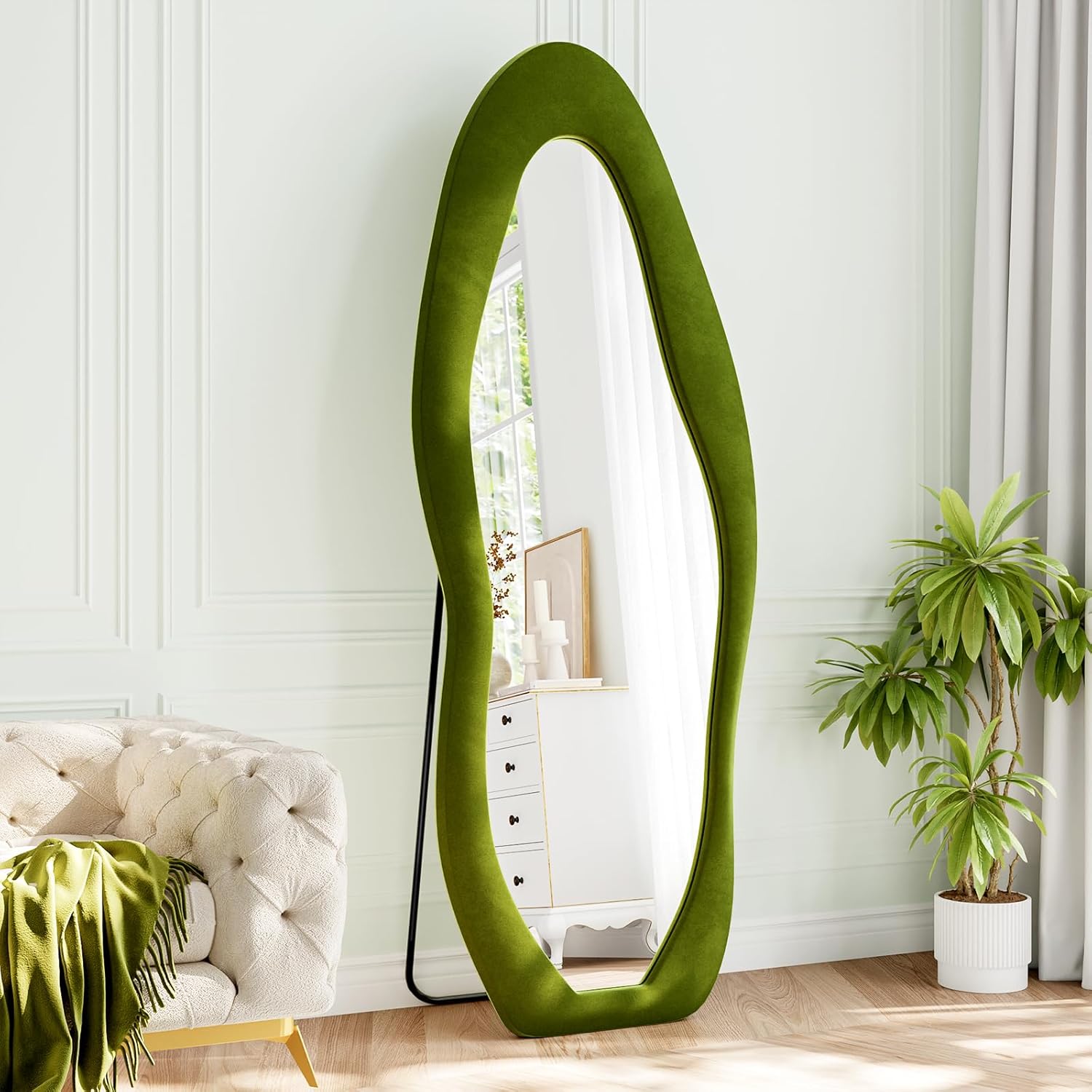 Mirrorae Irregular Wavy Full Length Mirror 63 x 24 Inch, Green