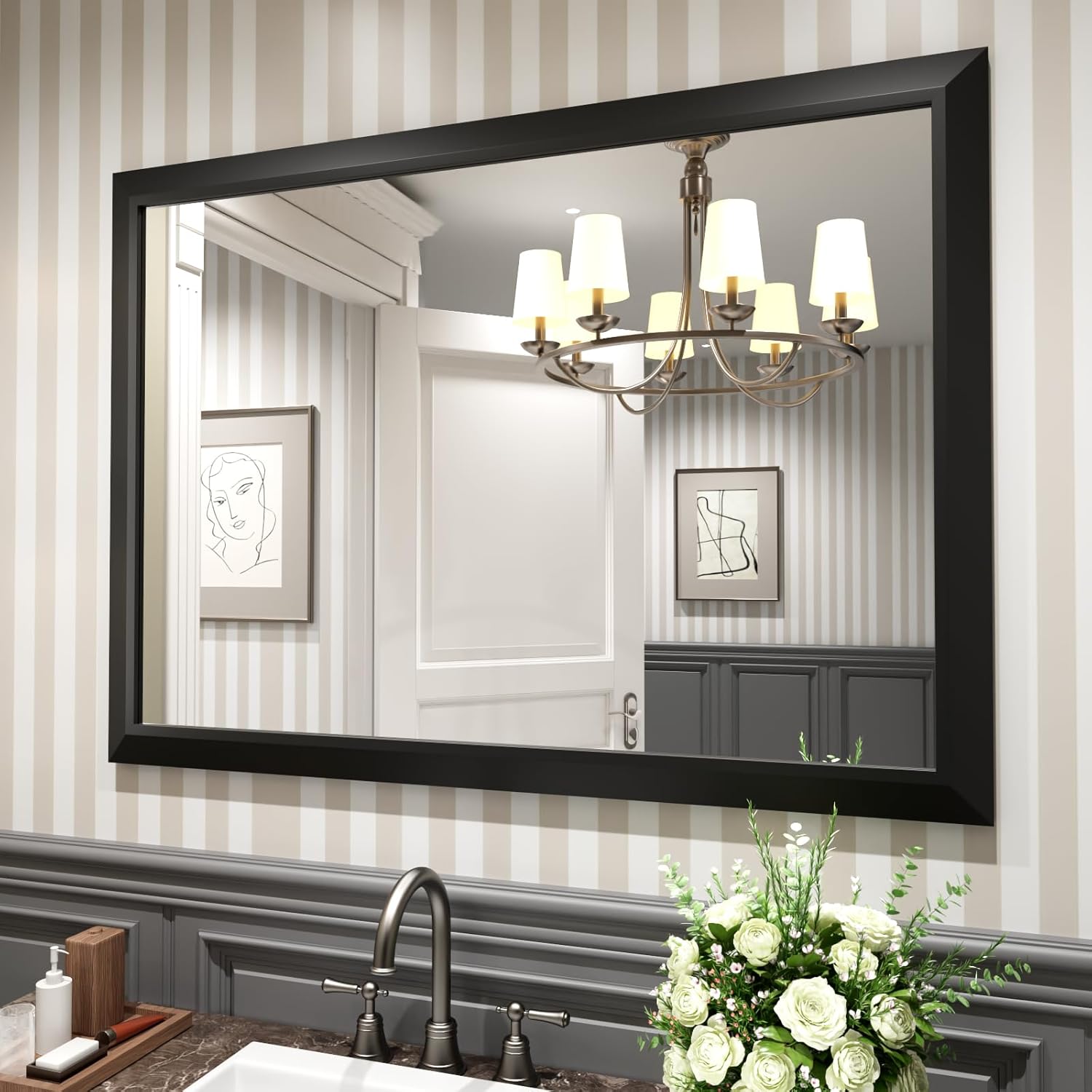 Mirrorae Bathroom Wall Mirror 36 x 32 Inch, Black
