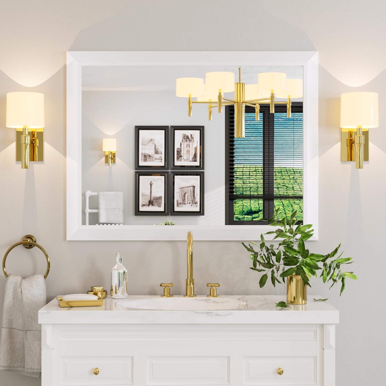 Mirrorae Bathroom Wall Mirror 36 x 32 Inch, Black