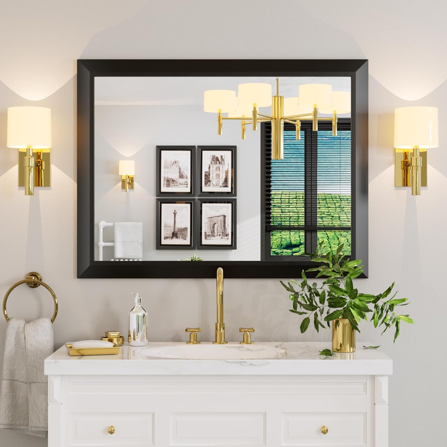 Mirrorae Bathroom Wall Mirror 36 x 32 Inch, Black