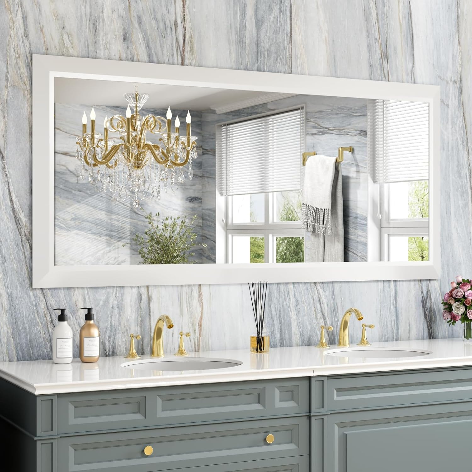 Mirrorae Bathroom Wall Mirror 36 x 32 Inch, Black