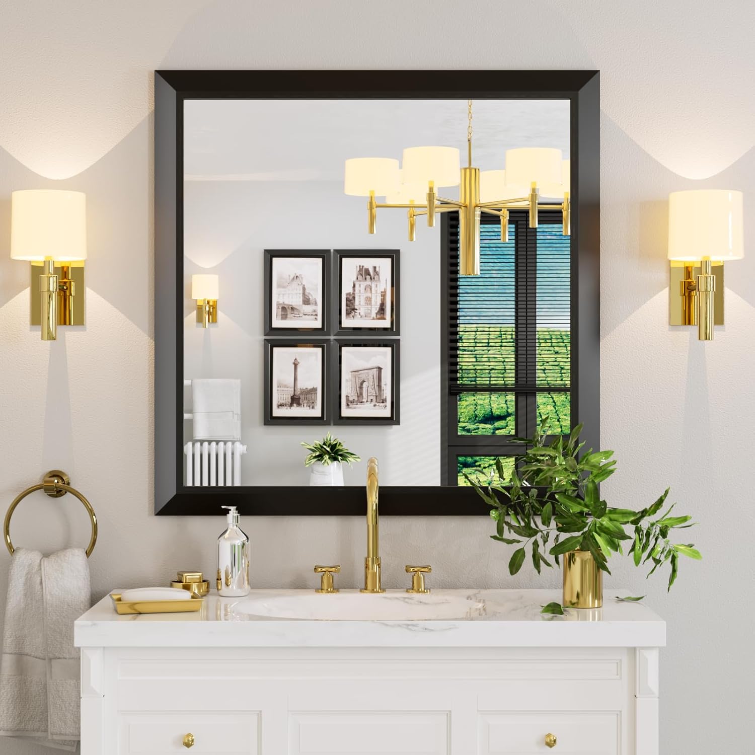Mirrorae Bathroom Wall Mirror 36 x 32 Inch, Black