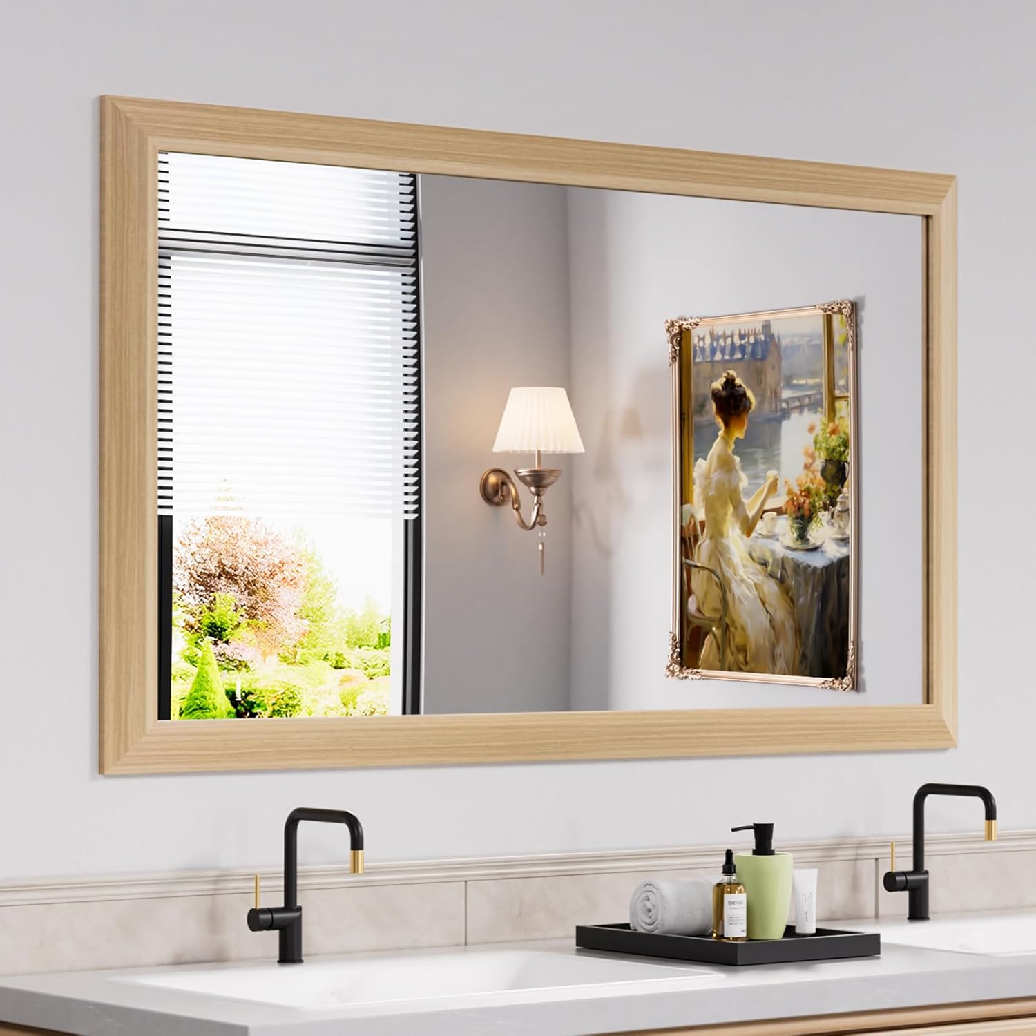 Mirrorae Bathroom Wall Mirror 36 x 32 Inch, Black