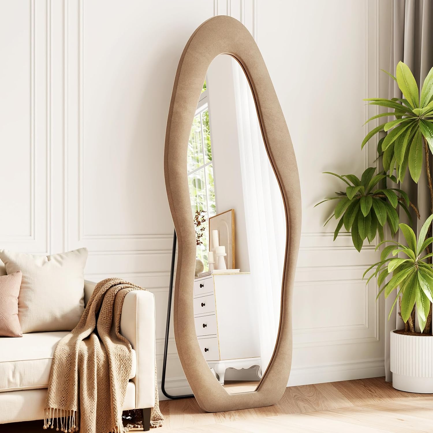 Mirrorae Irregular Wavy Full Length Mirror 63 x 24 Inch, Green