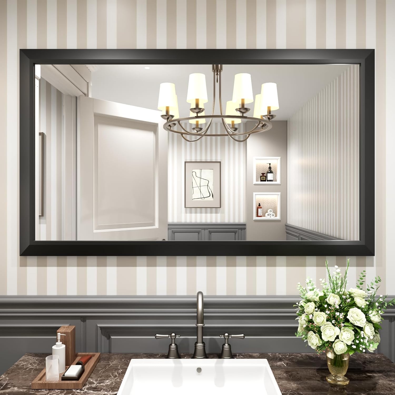 Mirrorae Bathroom Wall Mirror 36 x 32 Inch, Black