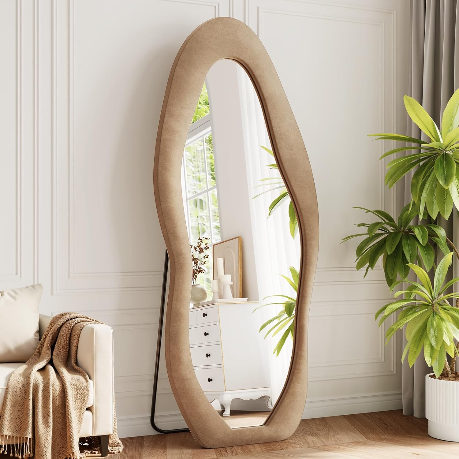 Mirrorae Irregular Wavy Full Length Mirror 63 x 24 Inch, Green
