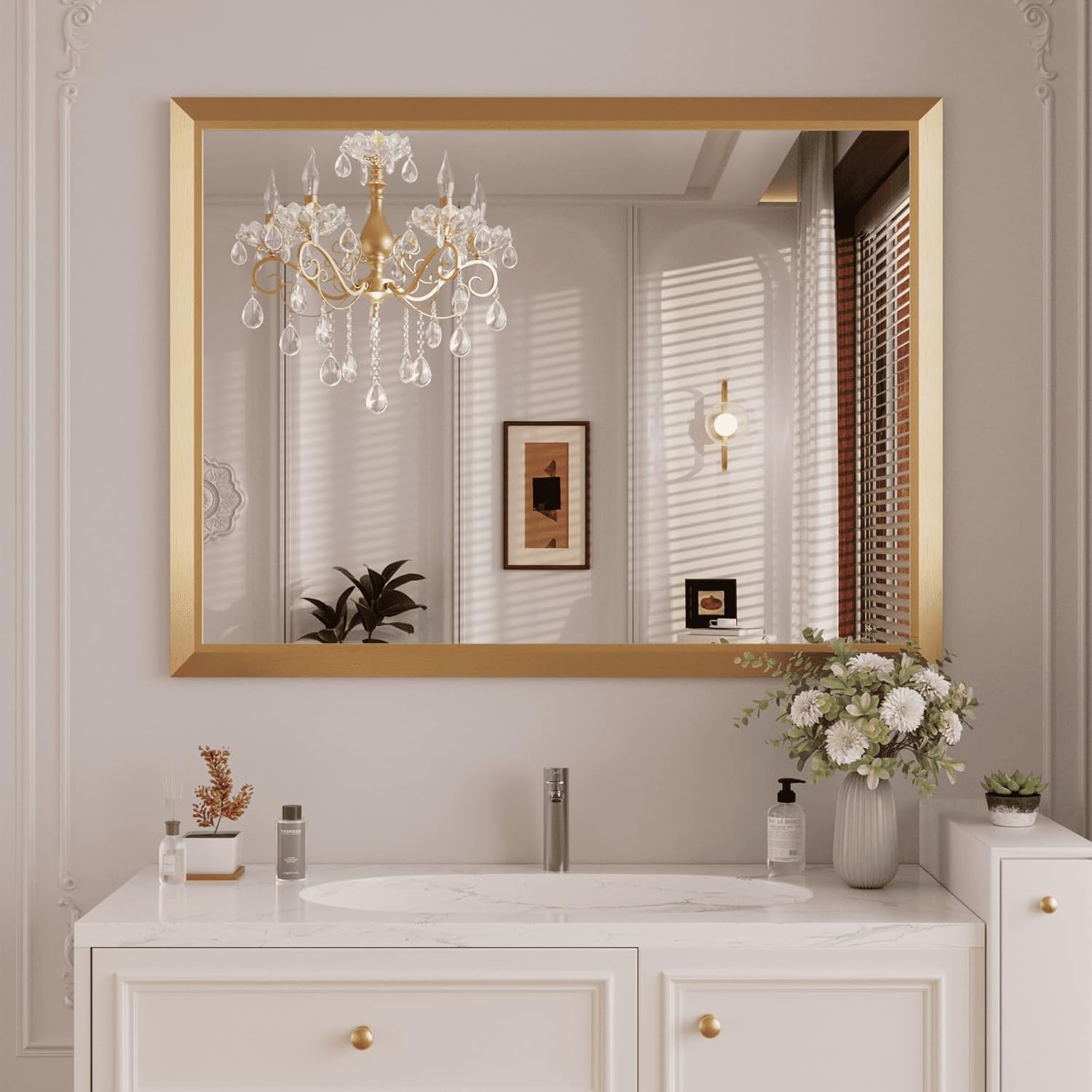 Mirrorae Bathroom Wall Mirror 36 x 32 Inch, Black