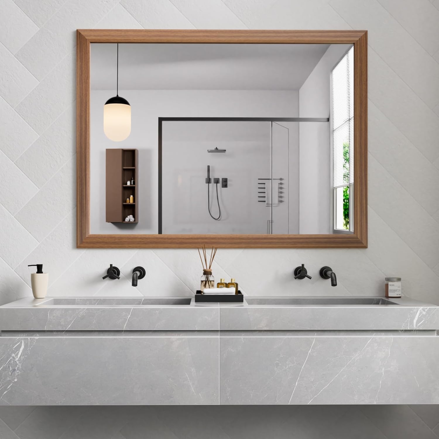Mirrorae Bathroom Wall Mirror 36 x 32 Inch, Black