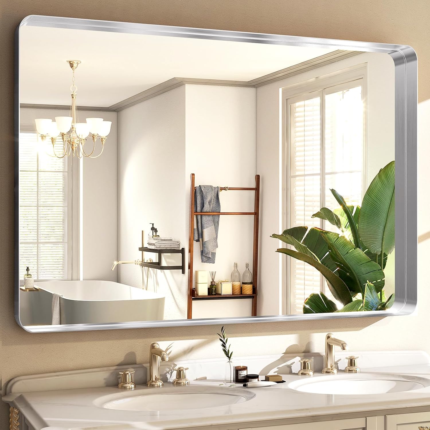 Mirrorae Bathroom Wall Mirror 48 x 30 Inch, Silver