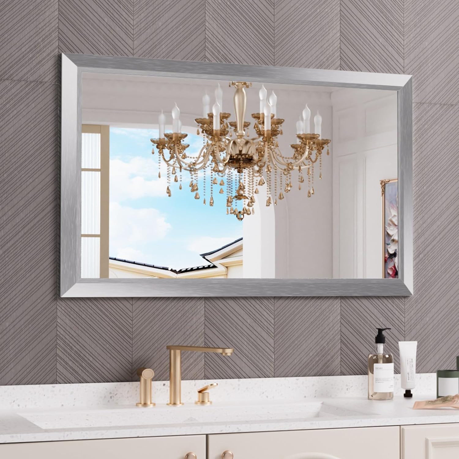 Mirrorae Bathroom Wall Mirror 36 x 32 Inch, Black