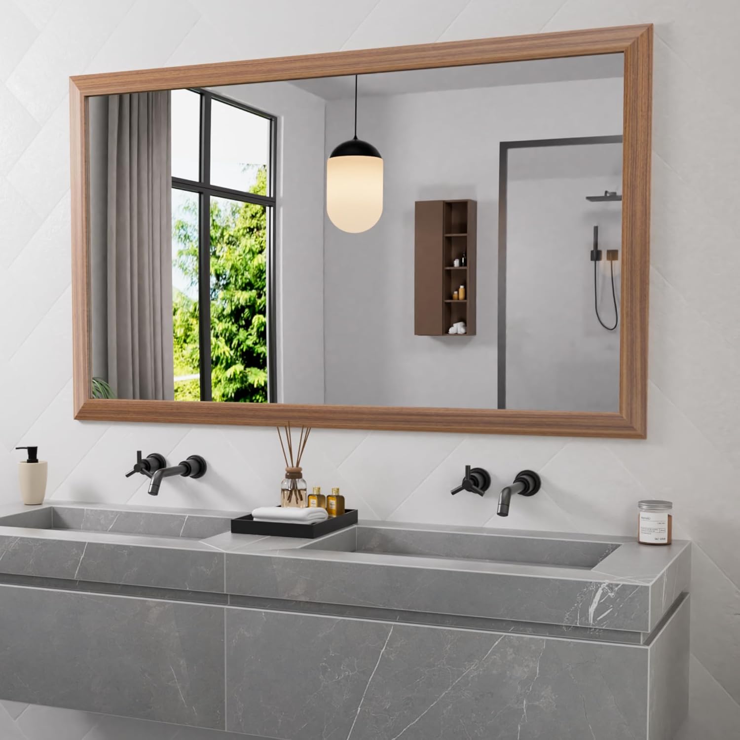 Mirrorae Bathroom Wall Mirror 36 x 32 Inch, Black