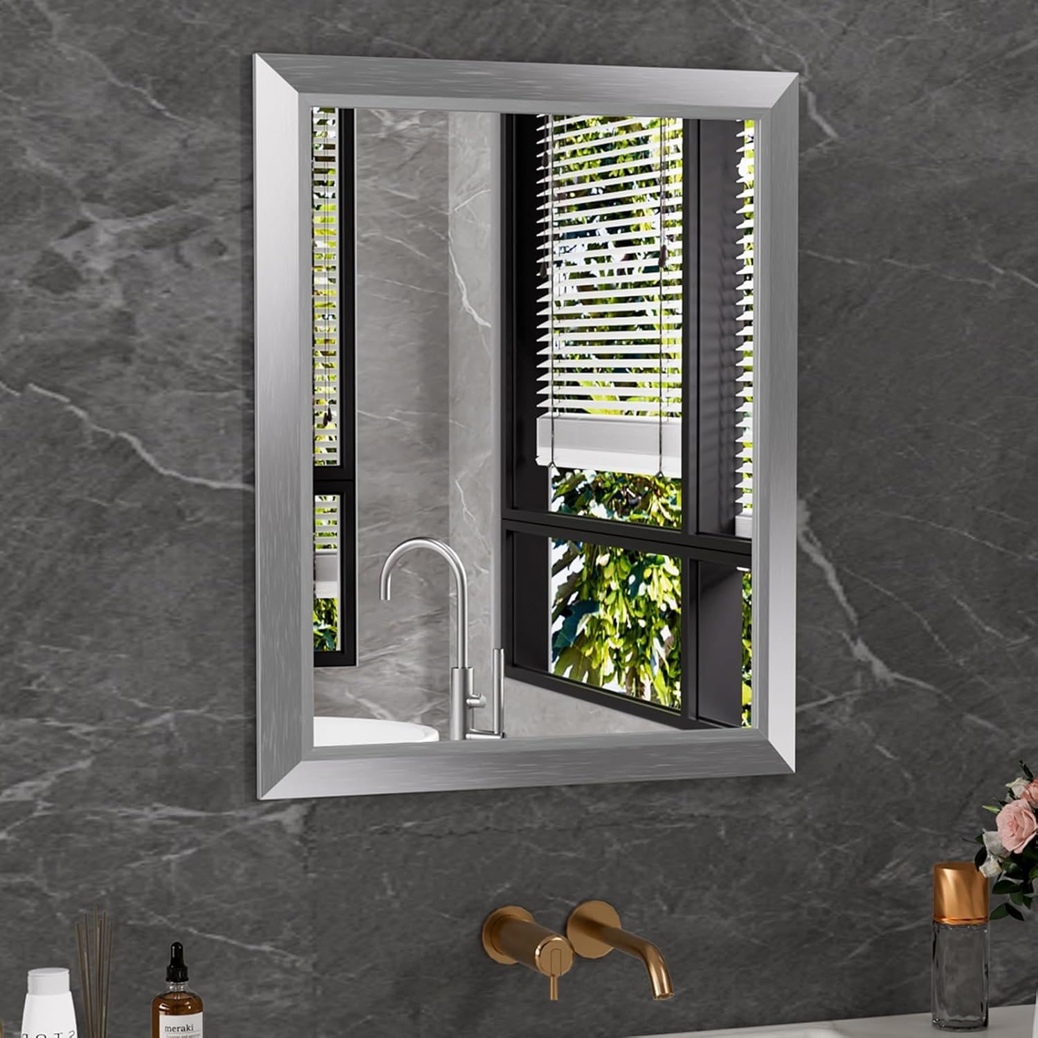 Mirrorae Bathroom Wall Mirror 36 x 32 Inch, Black