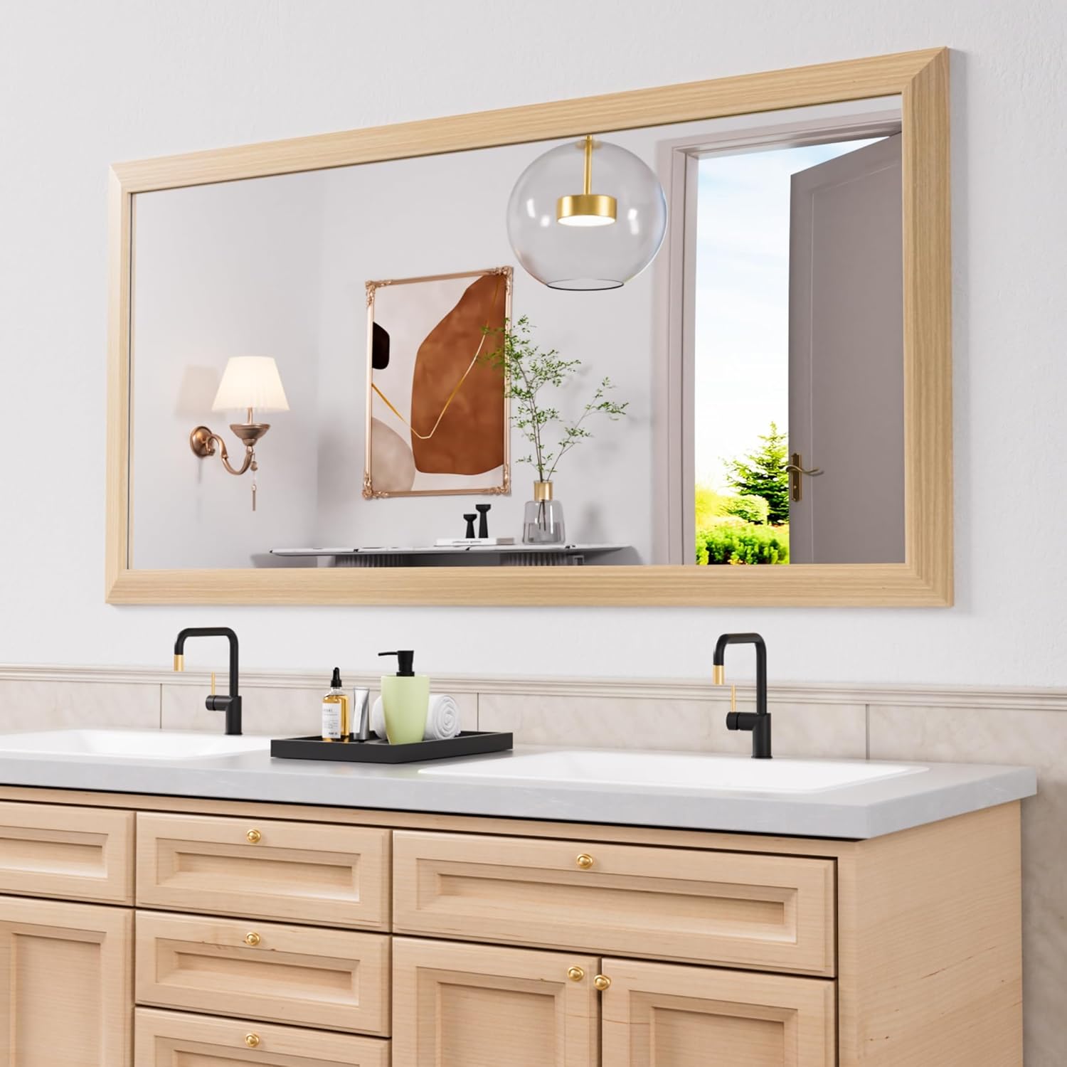 Mirrorae Bathroom Wall Mirror 36 x 32 Inch, Black