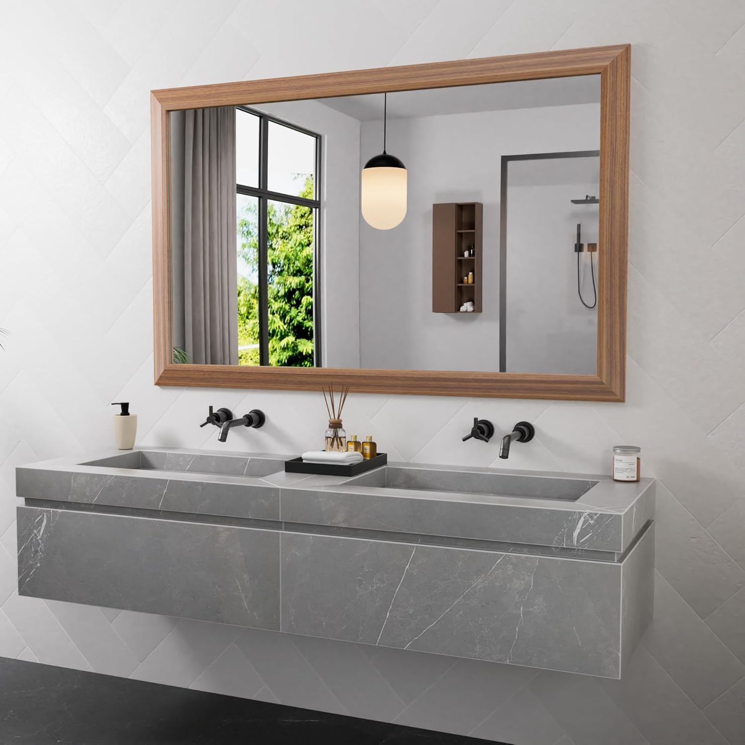 Mirrorae Bathroom Wall Mirror 36 x 32 Inch, Black