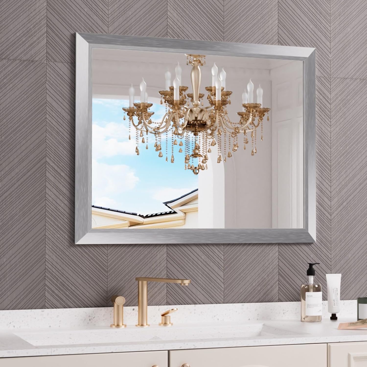 Mirrorae Bathroom Wall Mirror 36 x 32 Inch, Black
