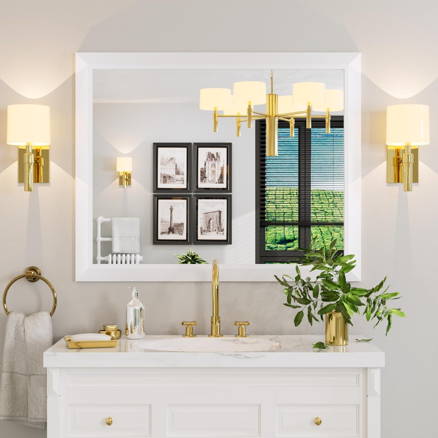 Mirrorae Bathroom Wall Mirror 36 x 32 Inch, Black