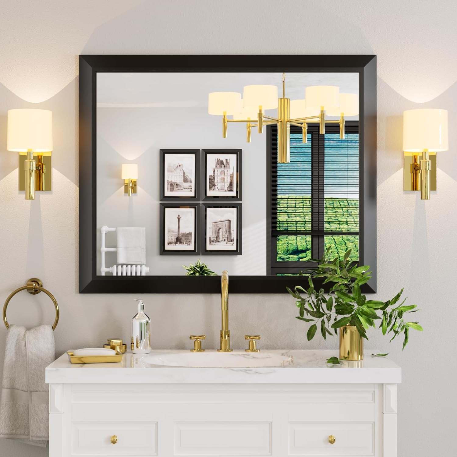 Mirrorae Bathroom Wall Mirror 36 x 32 Inch, Black