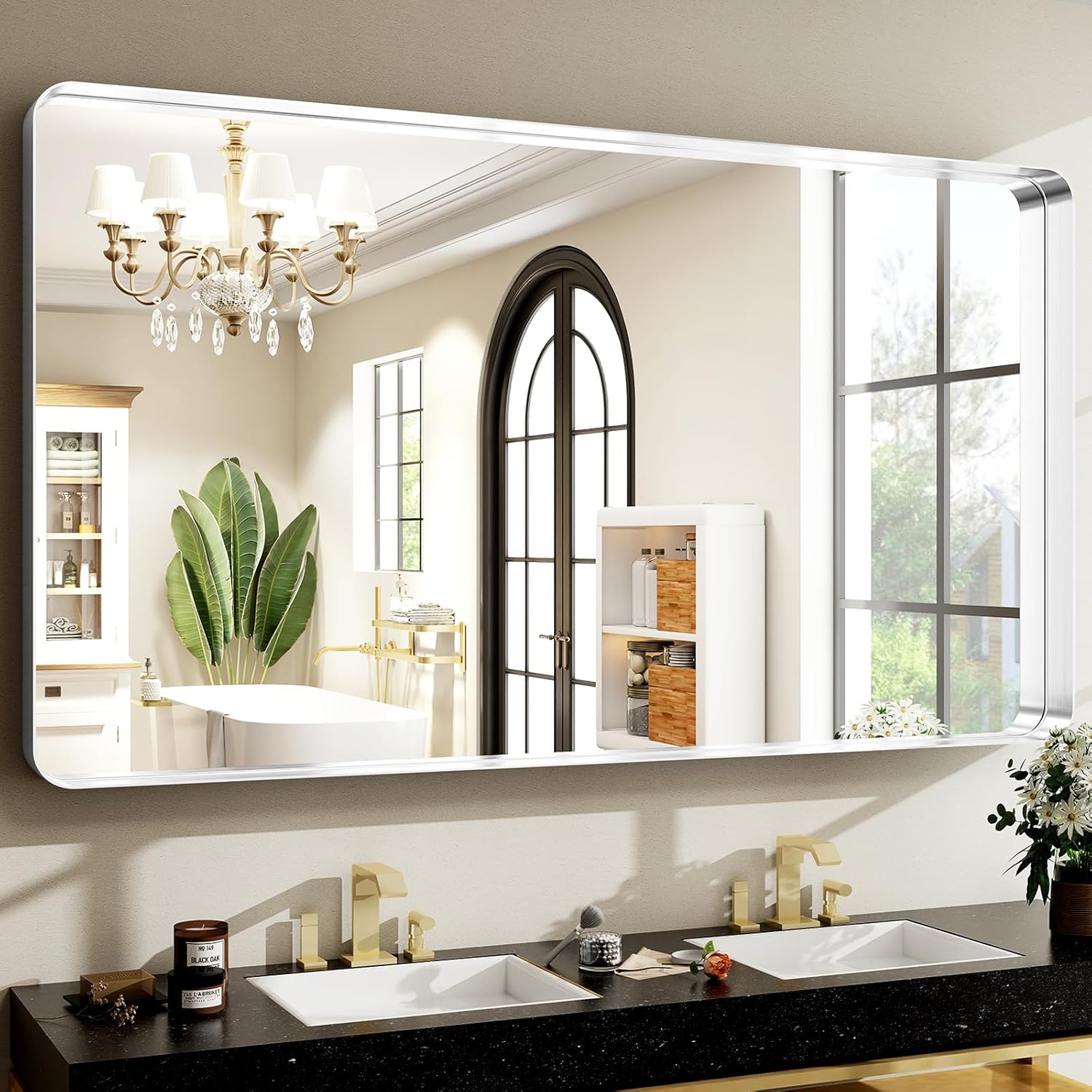 Mirrorae Bathroom Wall Mirror 48 x 30 Inch, Silver