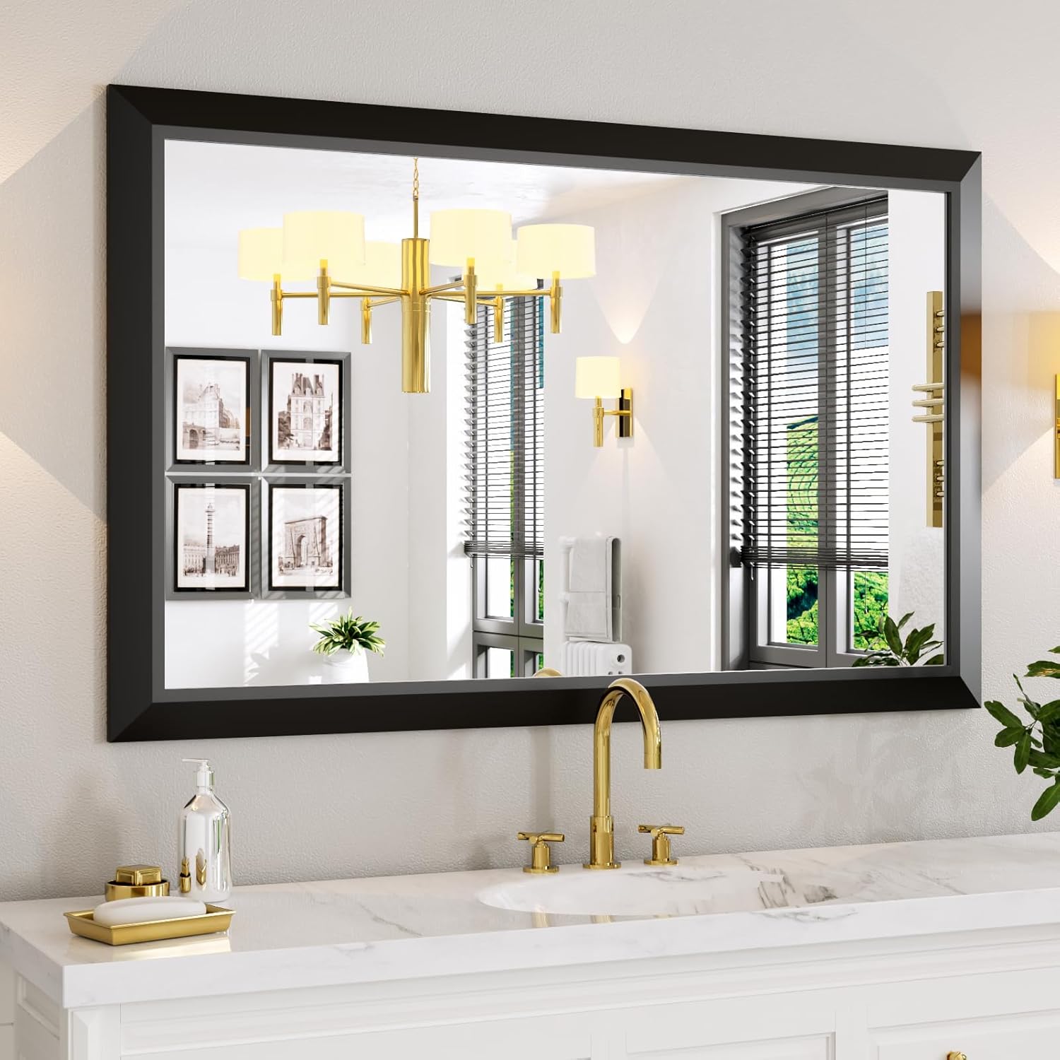 Mirrorae Bathroom Wall Mirror 36 x 32 Inch, Black