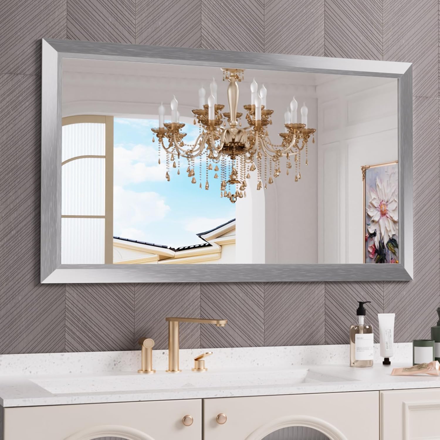 Mirrorae Bathroom Wall Mirror 36 x 32 Inch, Black