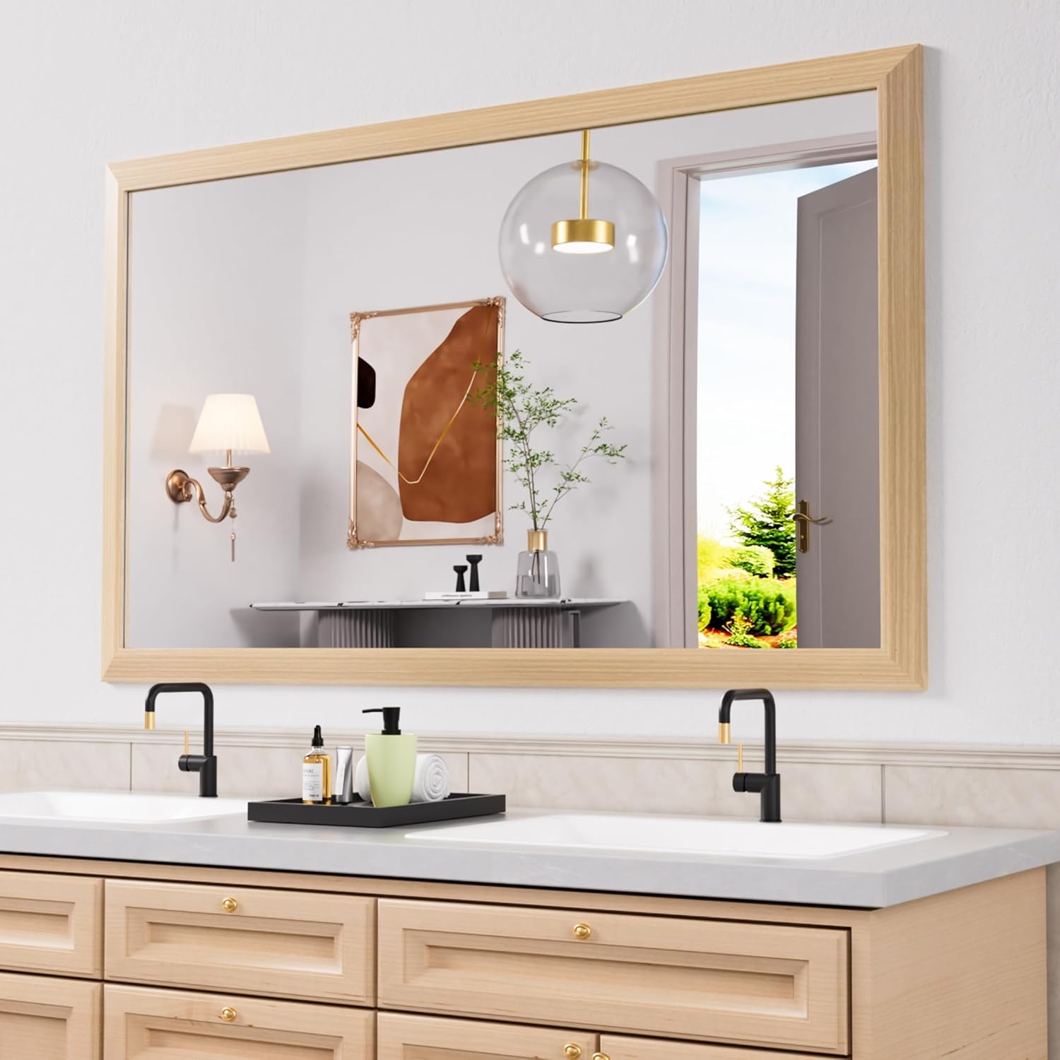 Mirrorae Bathroom Wall Mirror 36 x 32 Inch, Black