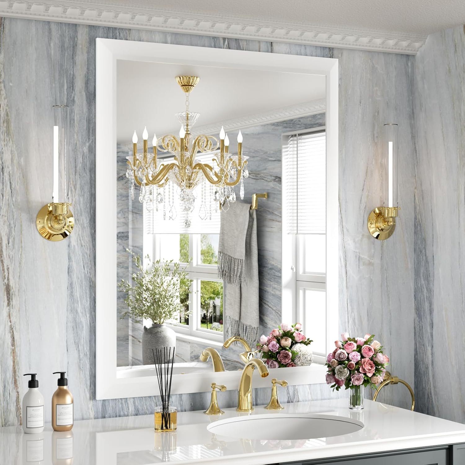 Mirrorae Bathroom Wall Mirror 36 x 32 Inch, Black