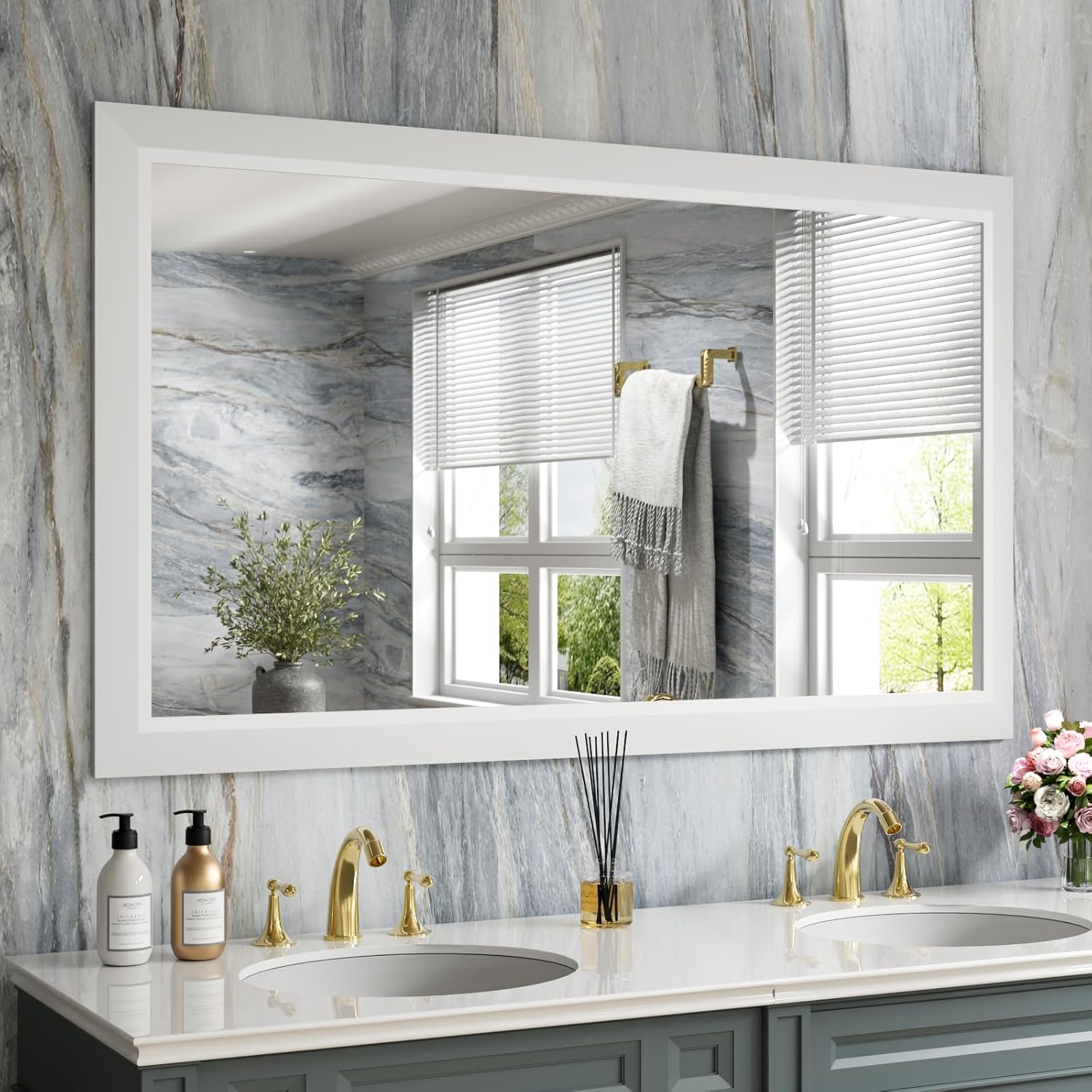 Mirrorae Bathroom Wall Mirror 36 x 32 Inch, Black