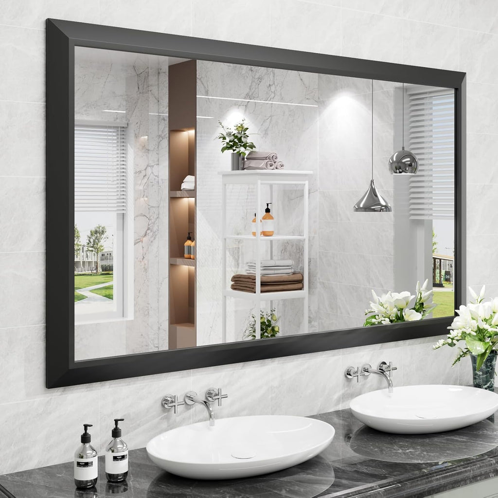 Mirrorae Bathroom Wall Mirror 36 x 32 Inch, Black