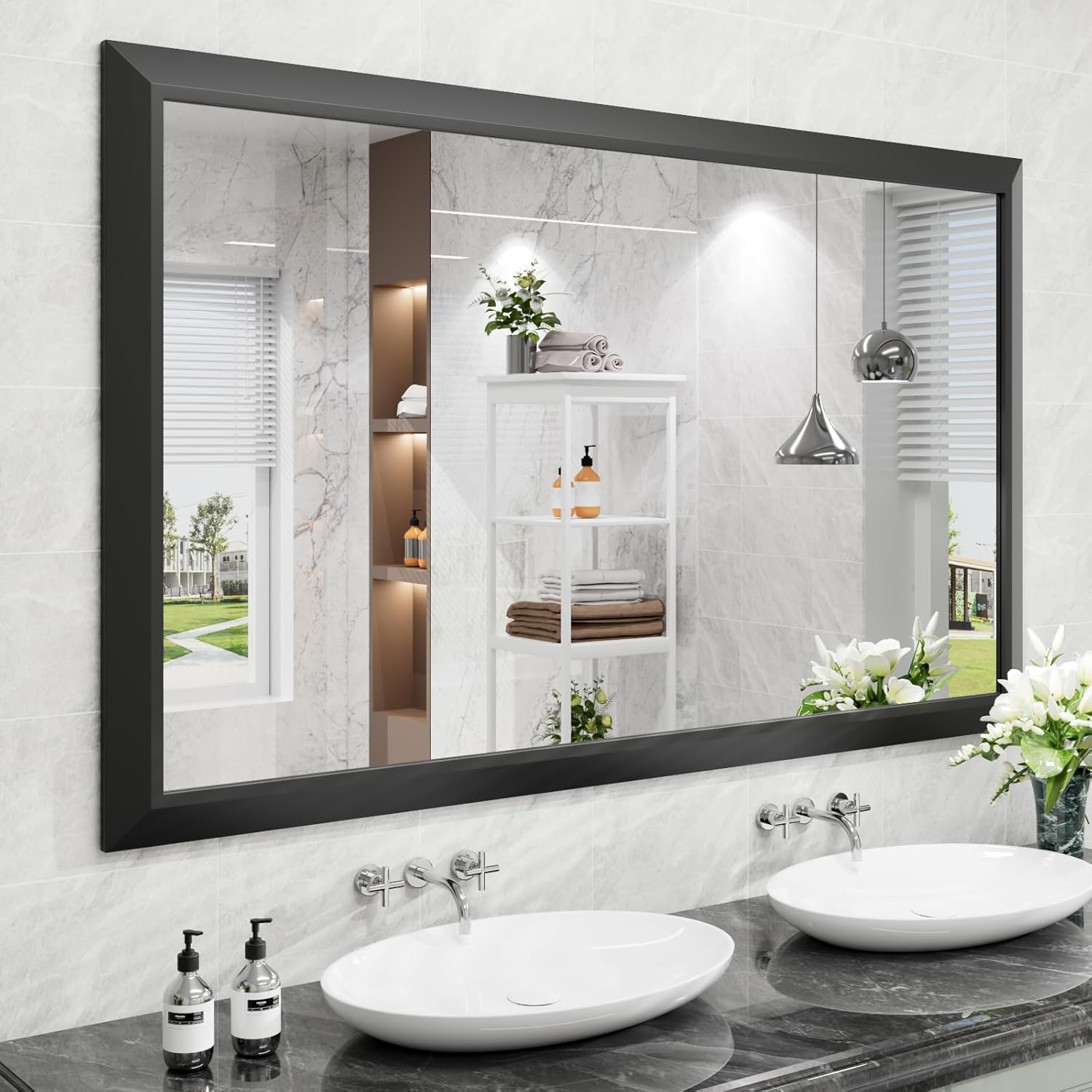 Mirrorae Bathroom Wall Mirror 36 x 32 Inch, Black