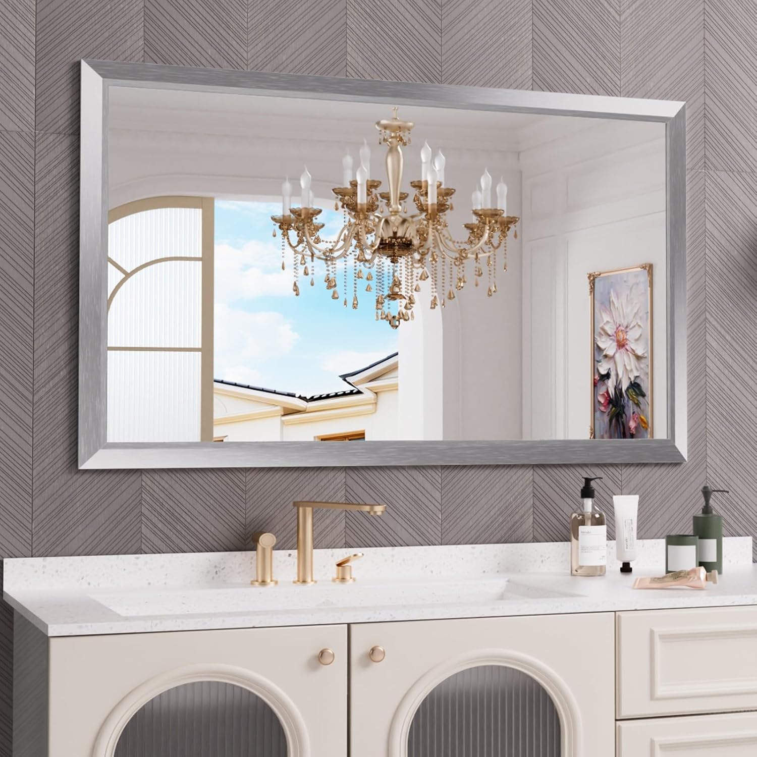 Mirrorae Bathroom Wall Mirror 36 x 32 Inch, Black