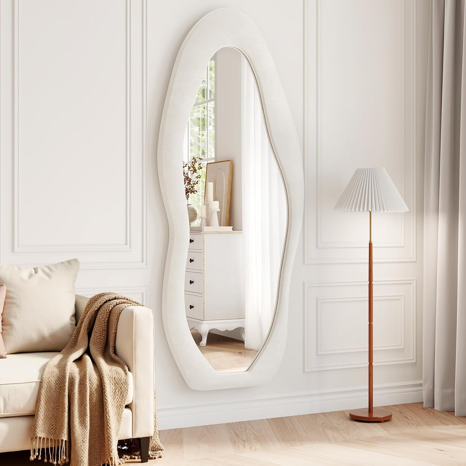 Mirrorae Irregular Wavy Full Length Mirror 63 x 24 Inch, Green
