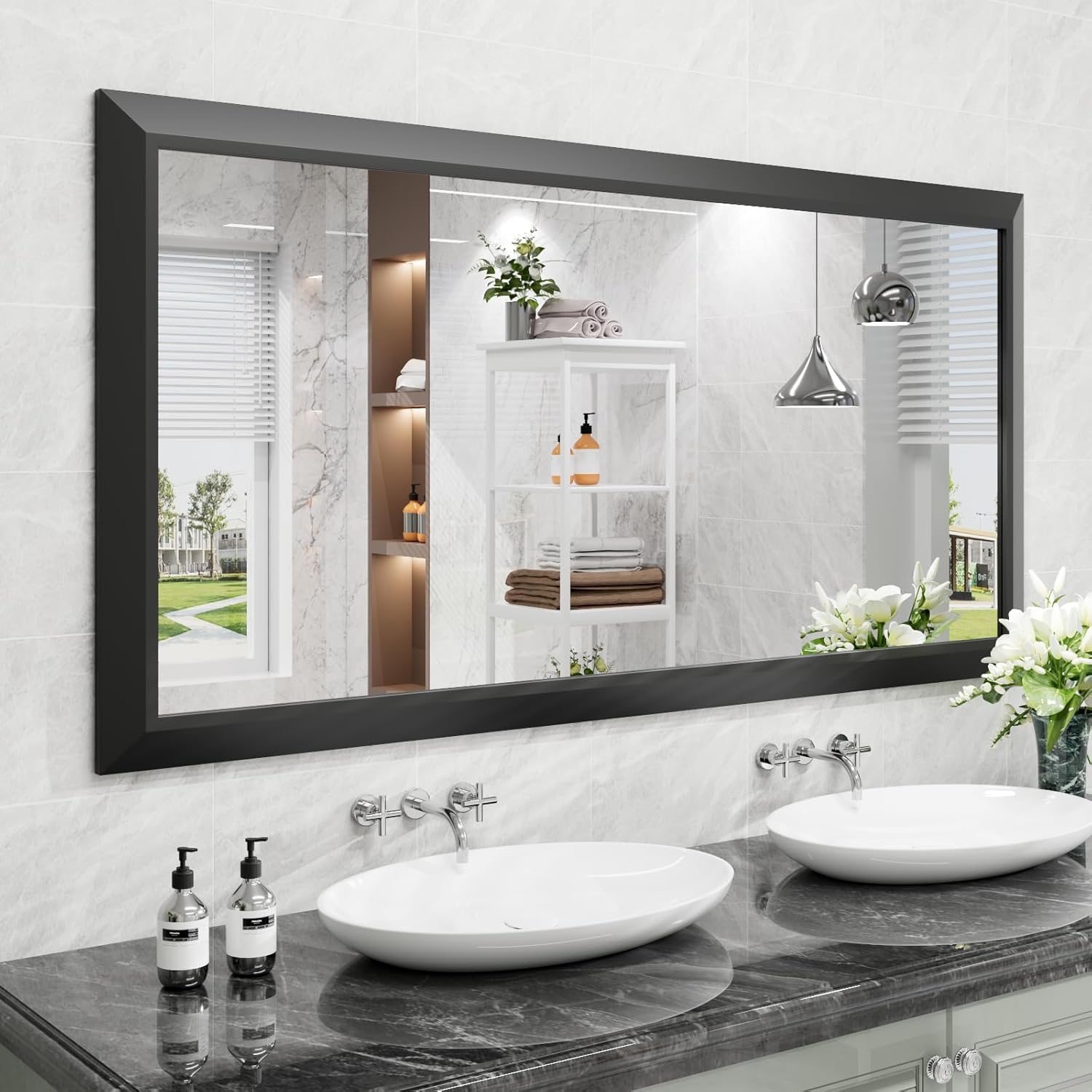 Mirrorae Bathroom Wall Mirror 36 x 32 Inch, Black