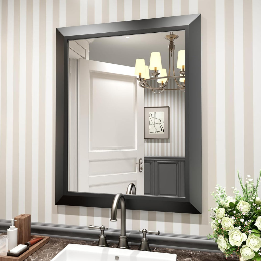 Mirrorae Bathroom Wall Mirror 36 x 32 Inch, Black