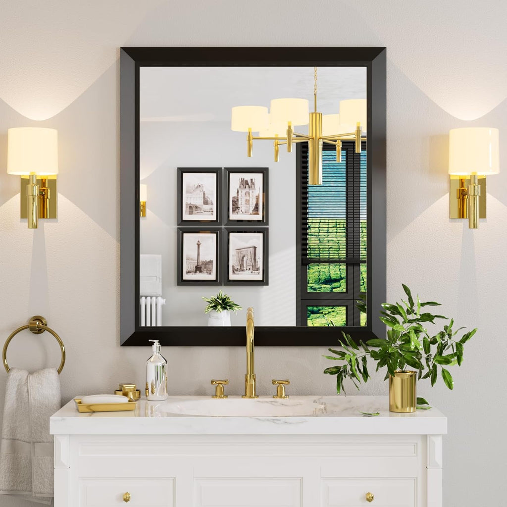 Mirrorae Bathroom Wall Mirror 36 x 32 Inch, Black