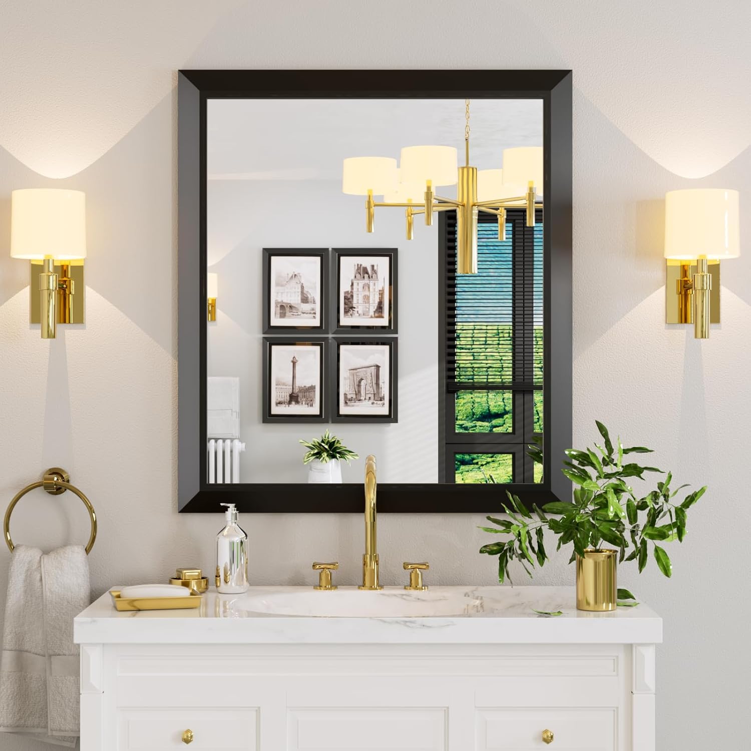 Mirrorae Bathroom Wall Mirror 36 x 32 Inch, Black