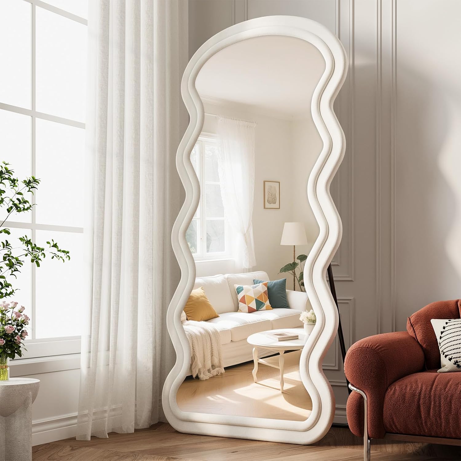 Mirrorae Irregular Wavy Full Length Mirror 63 x 24 Inch, Green