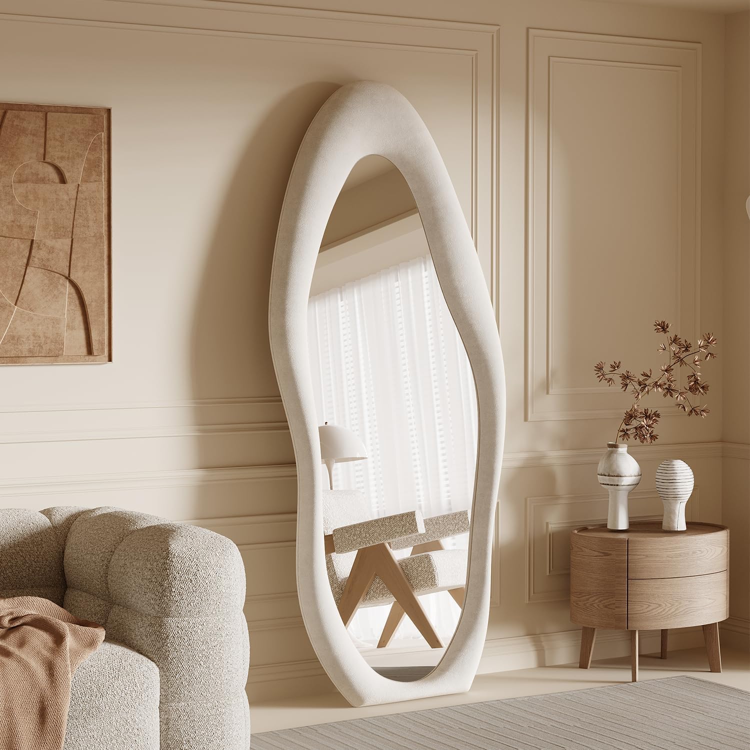 Mirrorae Irregular Wavy Floor Mirror 63 x 24 Inch, Green