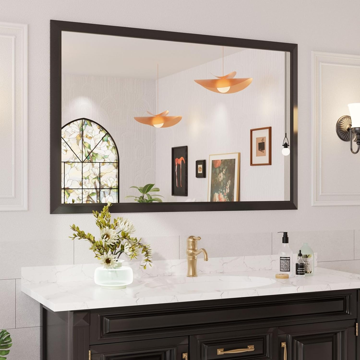 Mirrorae Bathroom Wall Mirror 36 x 32 Inch, Black