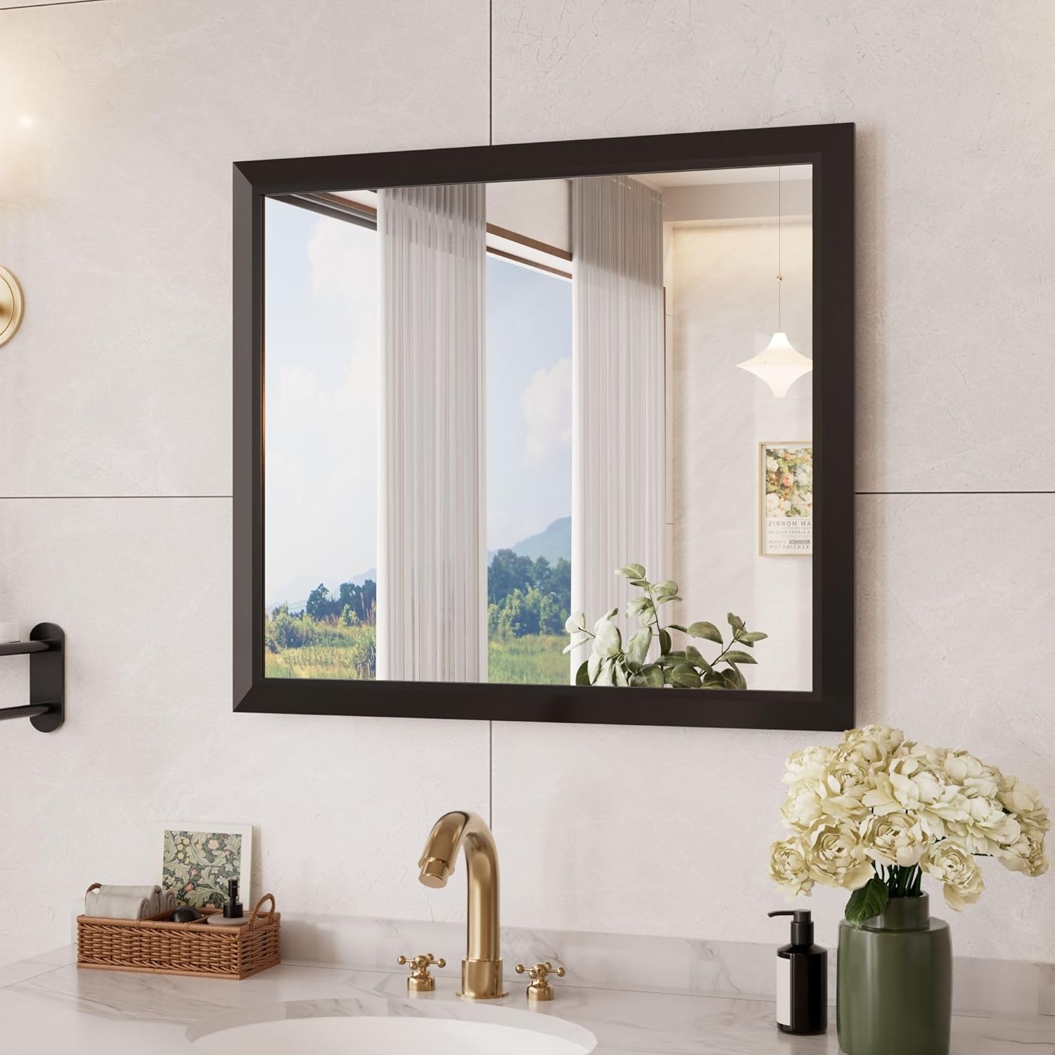 Mirrorae Bathroom Wall Mirror 36 x 32 Inch, Black