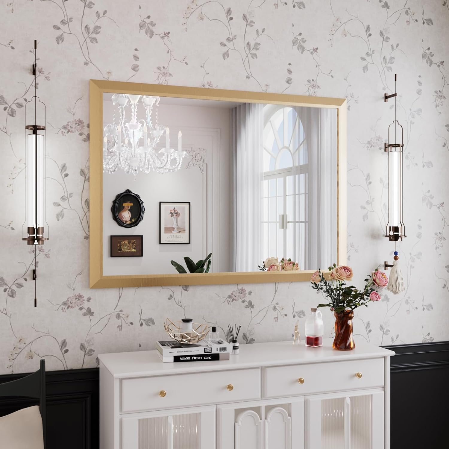 Mirrorae Bathroom Wall Mirror 36 x 32 Inch, Black
