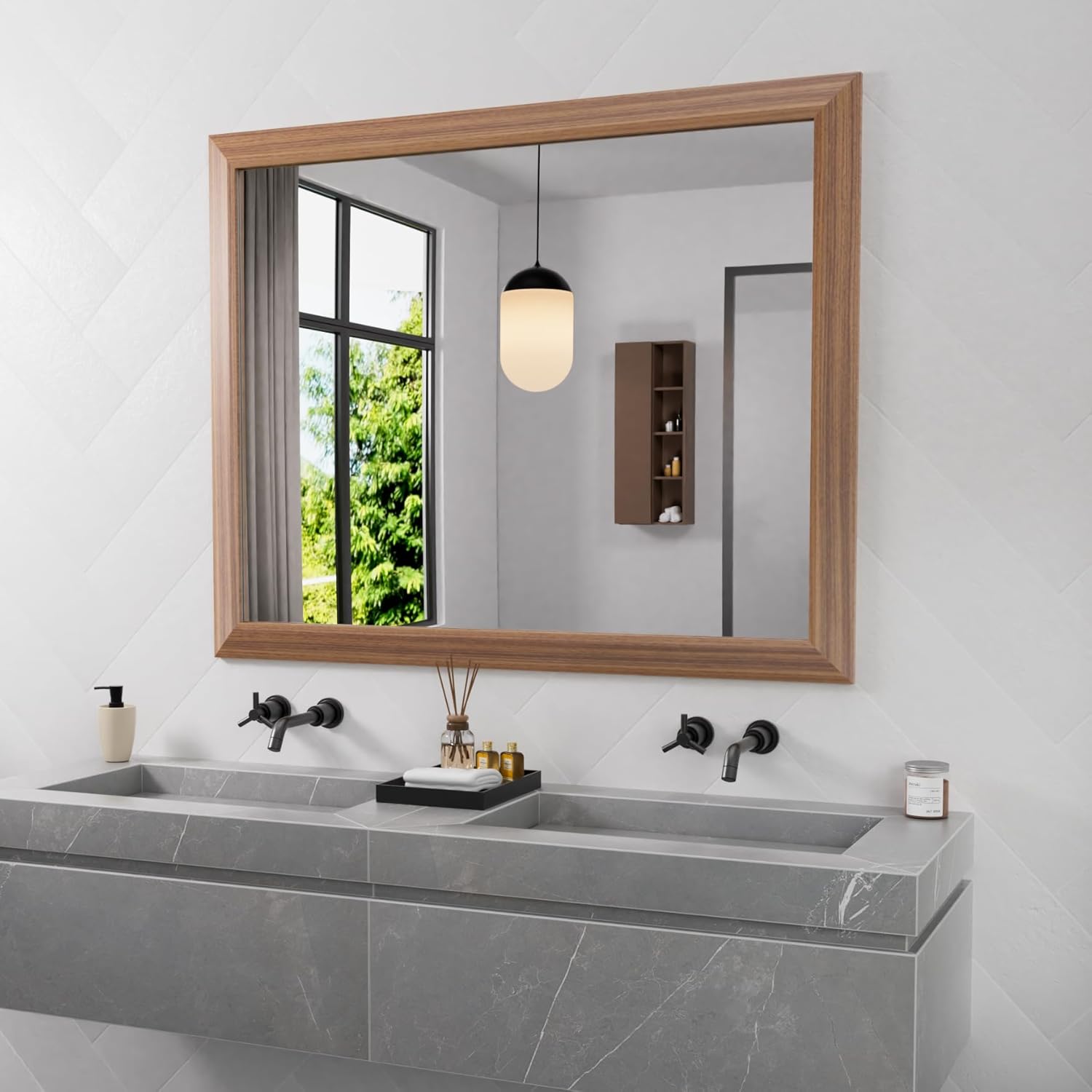 Mirrorae Bathroom Wall Mirror 36 x 32 Inch, Black